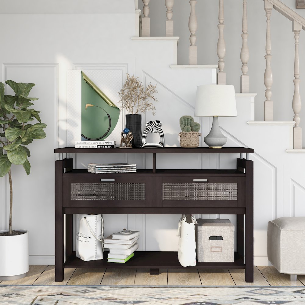 Tayler Contemporary Wood Storage Console Table in Espresso