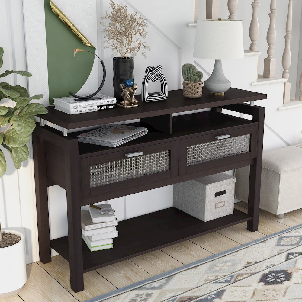 Tayler Contemporary Wood Storage Console Table in Espresso