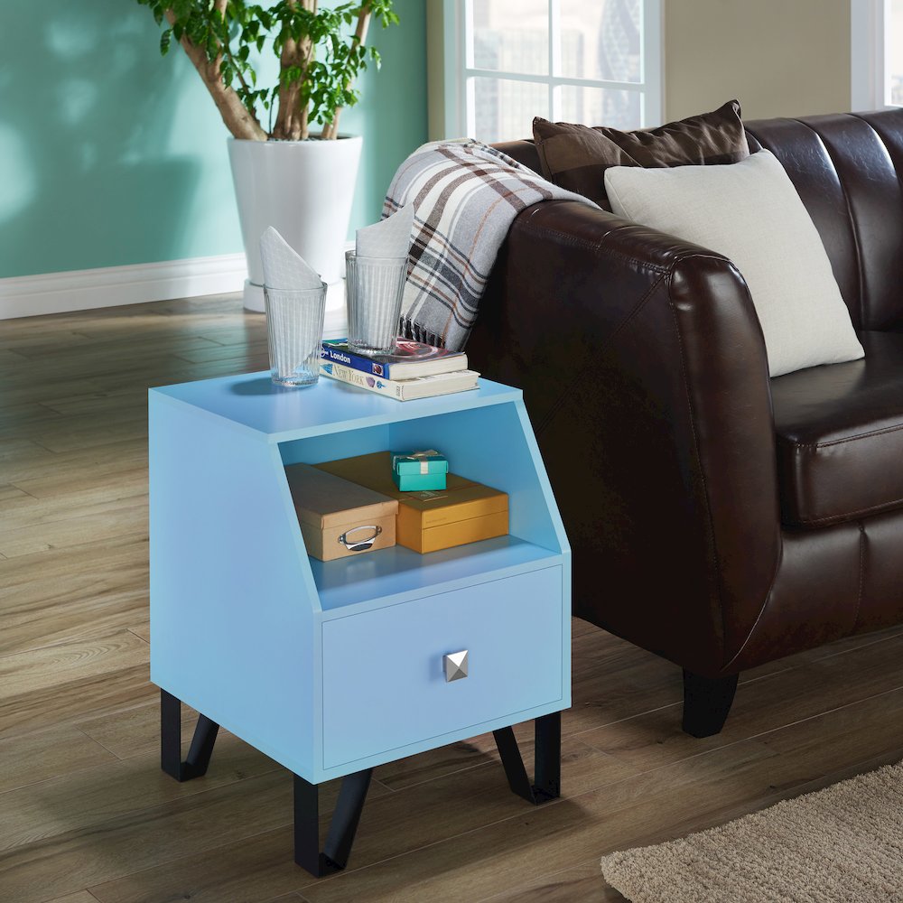 Jilah Modern Wood Storage End Table in Light Blue