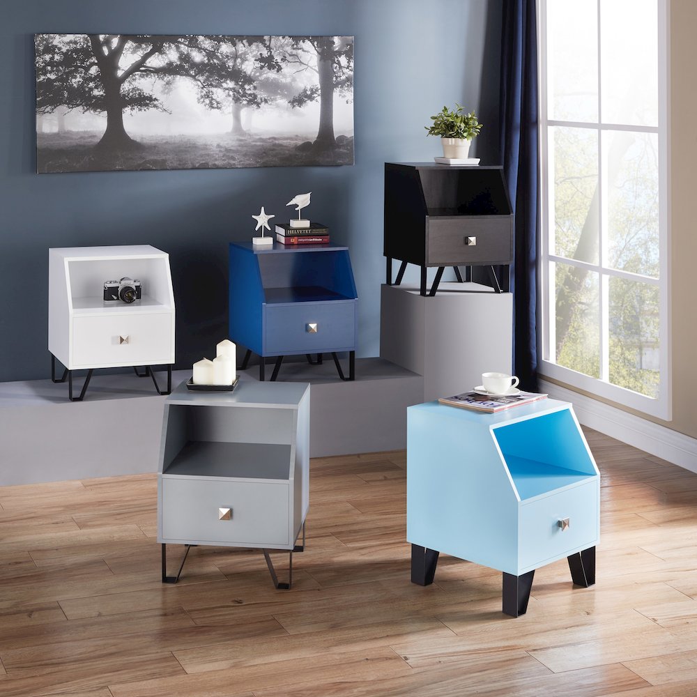 Jilah Modern Wood Storage End Table in Light Blue