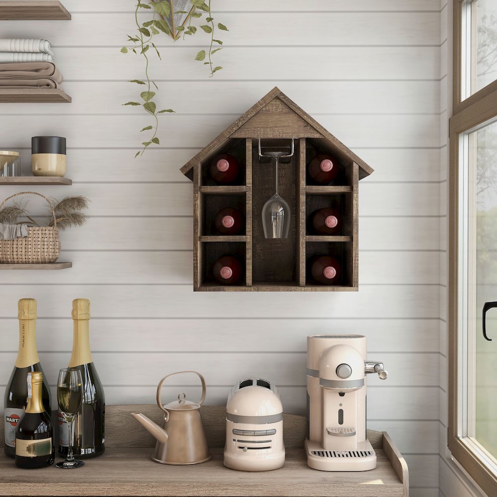 Bales Rustic Wood 6-Bottle Wine Rack in Reclaimed Oak