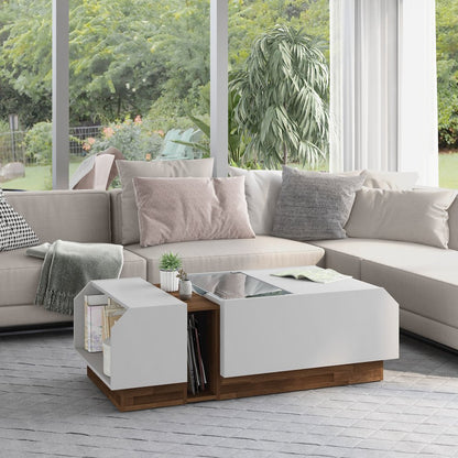 Plano Contemporary Wood Storage Coffee Table in White