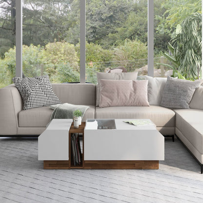 Plano Contemporary Wood Storage Coffee Table in White