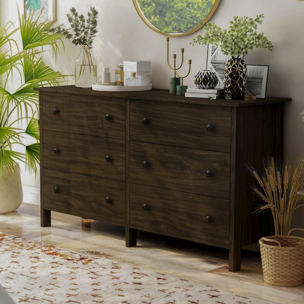 Zillett Transitional Wood 6-Drawer Dresser in Brown Wenge