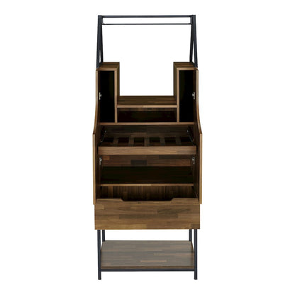 Robble Industrial Wood Wine Cabinet in Light Hickory Brown
