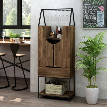Robble Industrial Wood Wine Cabinet in Light Hickory Brown