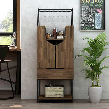 Robble Industrial Wood Wine Cabinet in Light Hickory Brown