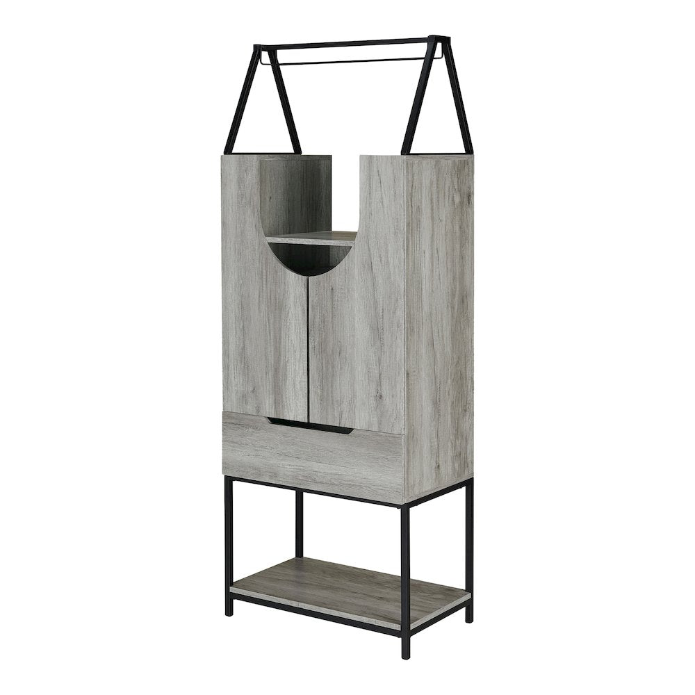 Robble Industrial Wood Wine Cabinet in Vintage Gray Oak