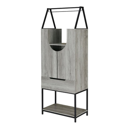 Robble Industrial Wood Wine Cabinet in Vintage Gray Oak
