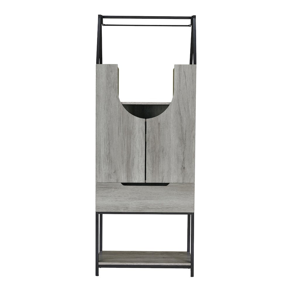 Robble Industrial Wood Wine Cabinet in Vintage Gray Oak