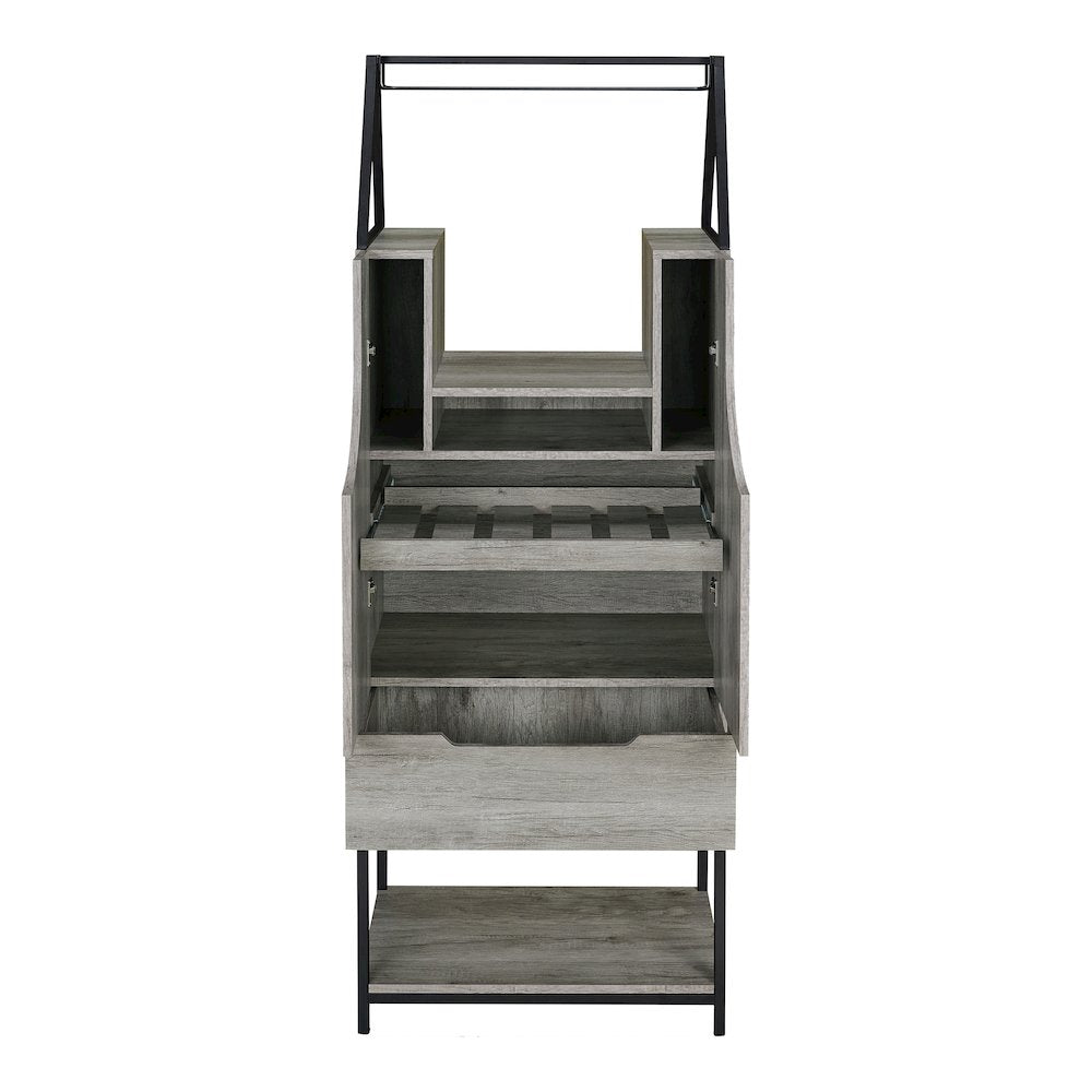 Robble Industrial Wood Wine Cabinet in Vintage Gray Oak