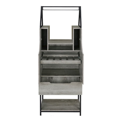 Robble Industrial Wood Wine Cabinet in Vintage Gray Oak