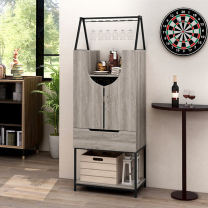 Robble Industrial Wood Wine Cabinet in Vintage Gray Oak