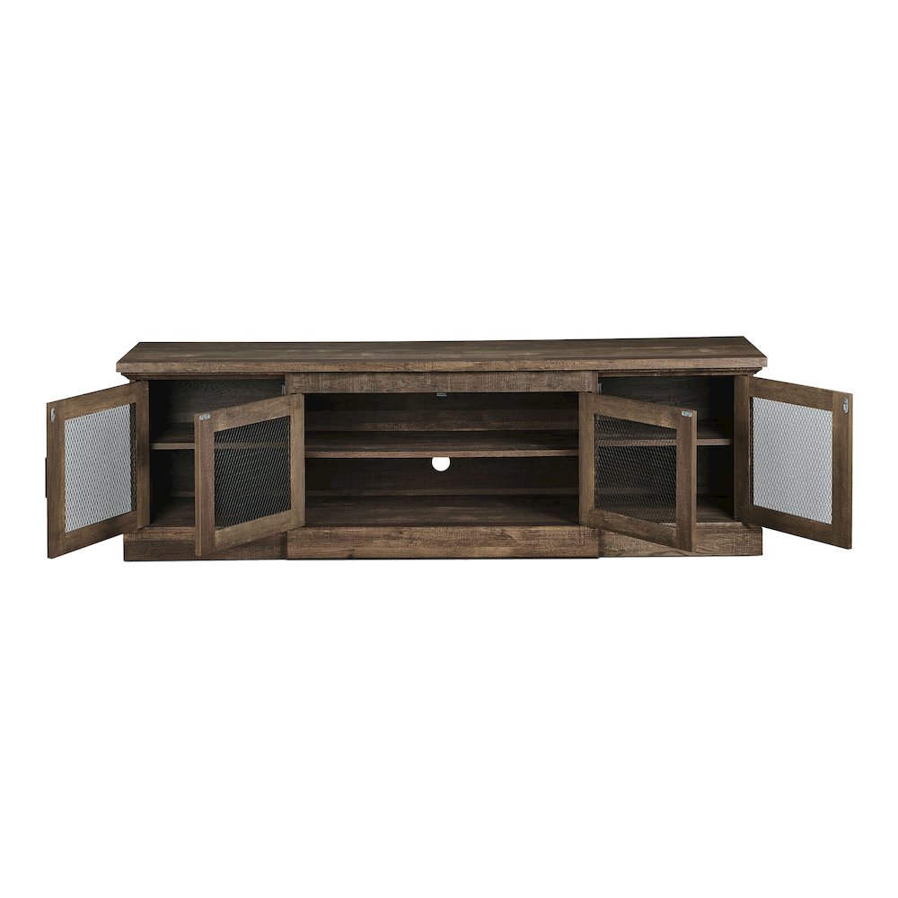 Einez Transitional Wood 6-Shelf TV Stand in Reclaimed Oak