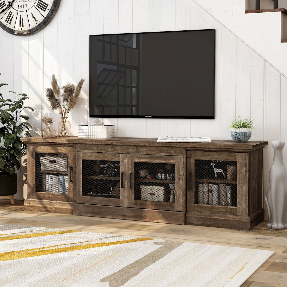 Einez Transitional Wood 6-Shelf TV Stand in Reclaimed Oak