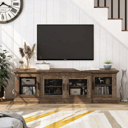 Einez Transitional Wood 6-Shelf TV Stand in Reclaimed Oak