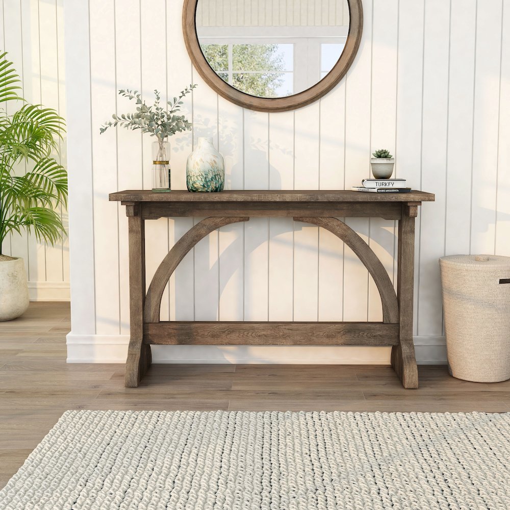 Linx Rustic Wood Rectangle Console Table in Reclaimed Oak
