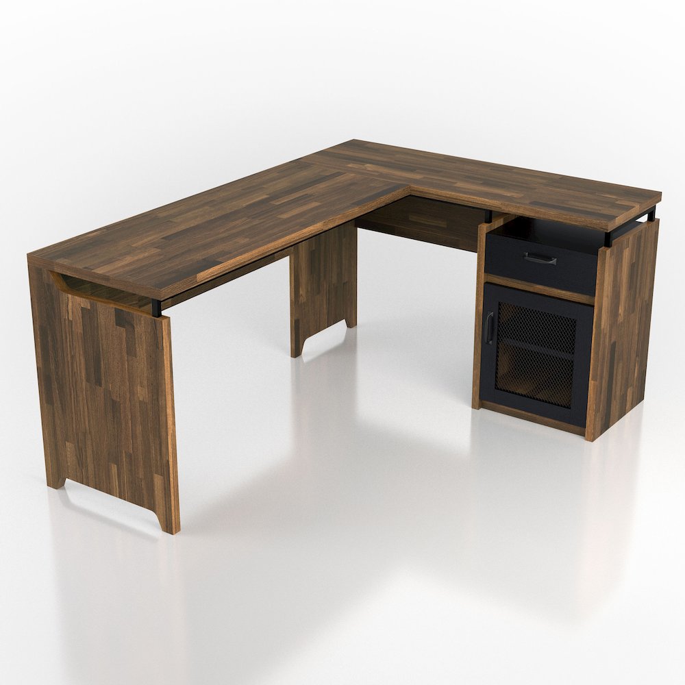 Darande L-Shape Light Hickory Composite 1-Drawer Writing Desk with Storage
