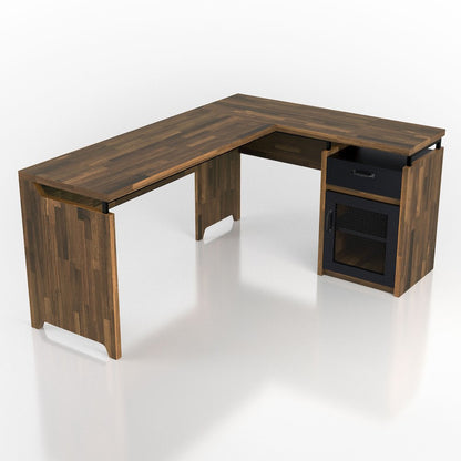 Darande L-Shape Light Hickory Composite 1-Drawer Writing Desk with Storage