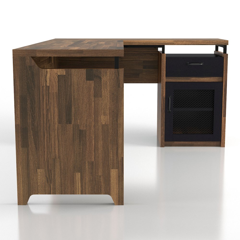 Darande L-Shape Light Hickory Composite 1-Drawer Writing Desk with Storage