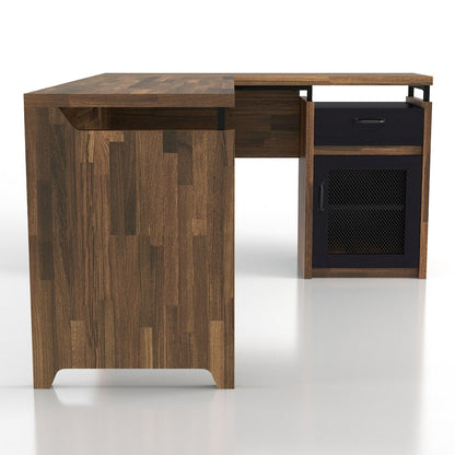 Darande L-Shape Light Hickory Composite 1-Drawer Writing Desk with Storage