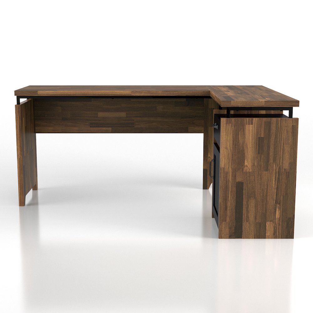 Darande L-Shape Light Hickory Composite 1-Drawer Writing Desk with Storage