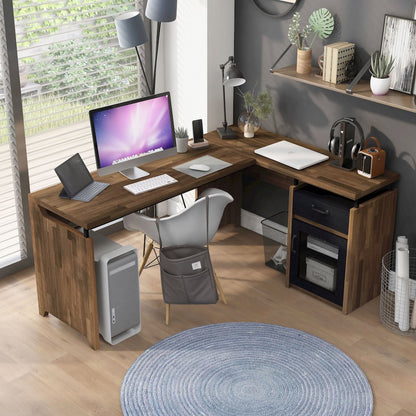 Darande L-Shape Light Hickory Composite 1-Drawer Writing Desk with Storage