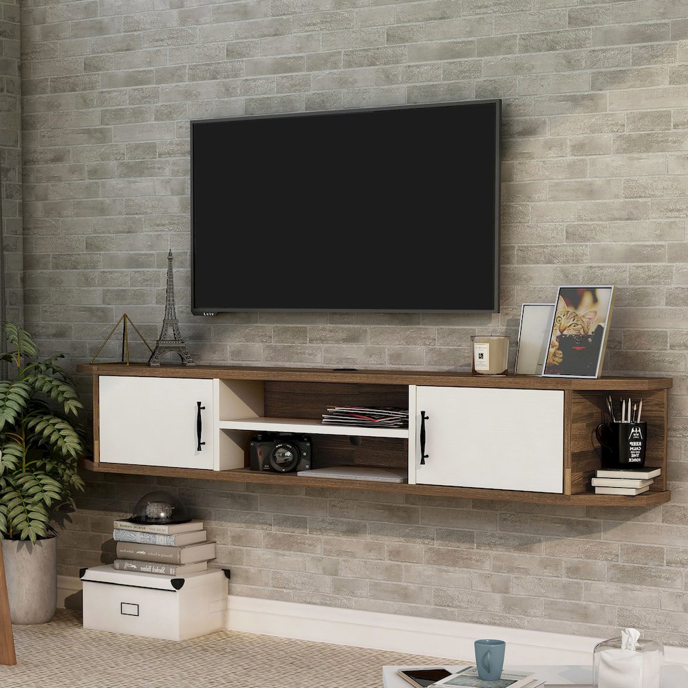 Thurles 2-Door Wood White Floating TV Console