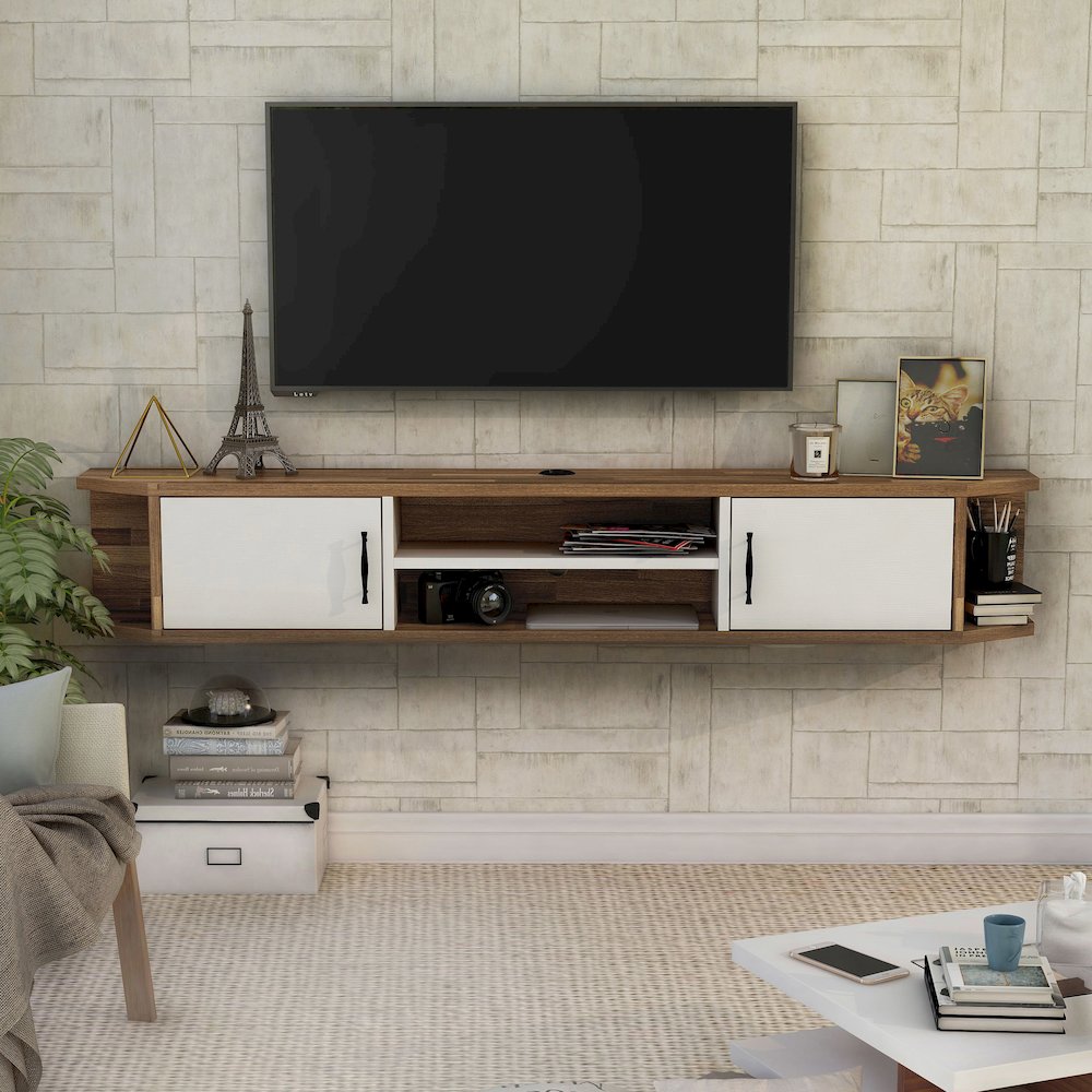 Thurles 2-Door Wood White Floating TV Console