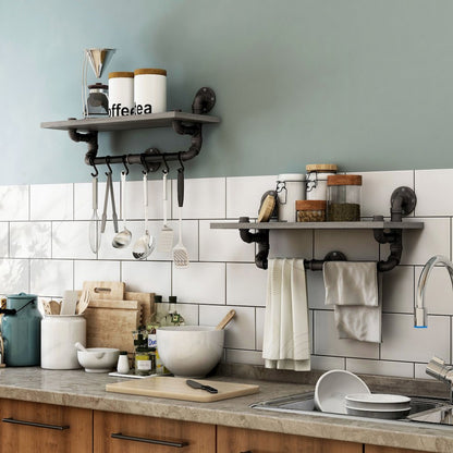 Gren Industrial Metal Floating Shelf in Gray and Black