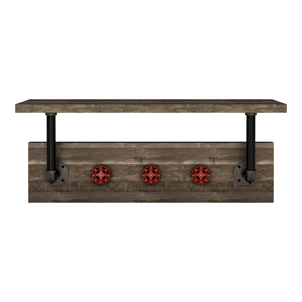 Trent 1-Shelf Wood Reclaimed Oak Decorative Wall Shelf with 3 Hooks