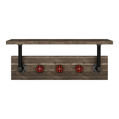 Trent 1-Shelf Wood Reclaimed Oak Decorative Wall Shelf with 3 Hooks