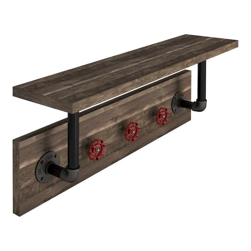 Trent 1-Shelf Wood Reclaimed Oak Decorative Wall Shelf with 3 Hooks