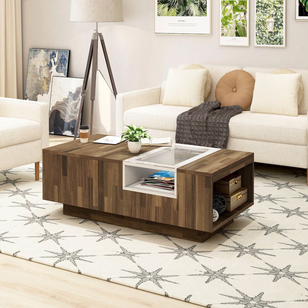 Arcus 3-Shelf Wood Indoor Coffee Table in Light Hickory