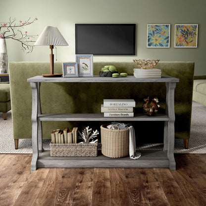 Birch Wood 2-Shelf Console Table in Vintage Gray Oak