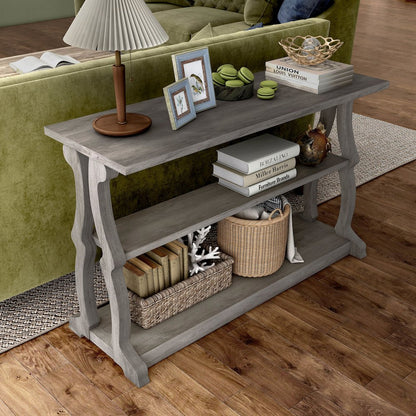 Birch Wood 2-Shelf Console Table in Vintage Gray Oak