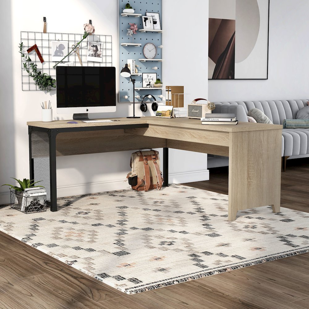 Froy Contemporary Wood L-Shape Desk in Natural Oak