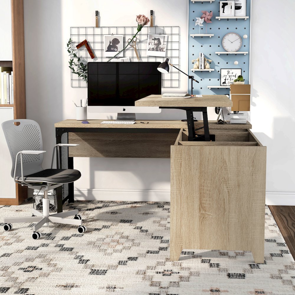 Froy Contemporary Wood L-Shape Desk in Natural Oak