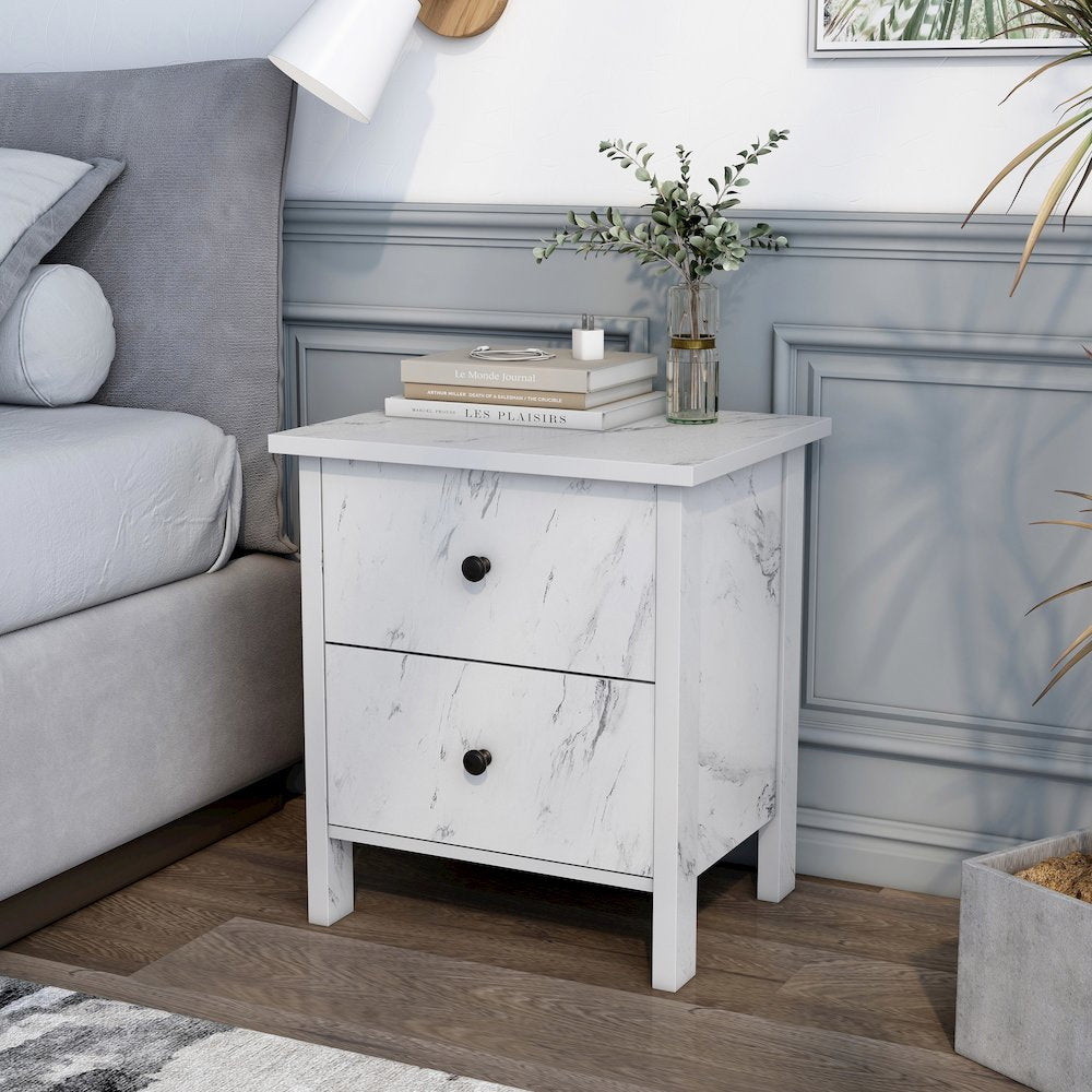 Knott Contemporary Wood 2-Drawer Nightstand in White