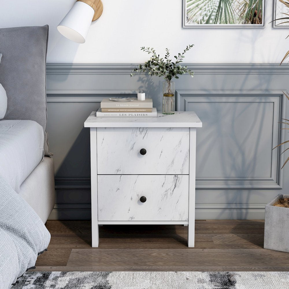 Knott Contemporary Wood 2-Drawer Nightstand in White