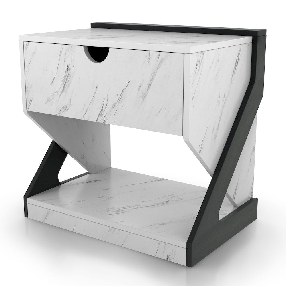 Glanz 24"W Wood 1-Drawer Nightstand in White Marble