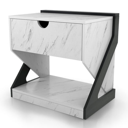 Glanz 24"W Wood 1-Drawer Nightstand in White Marble
