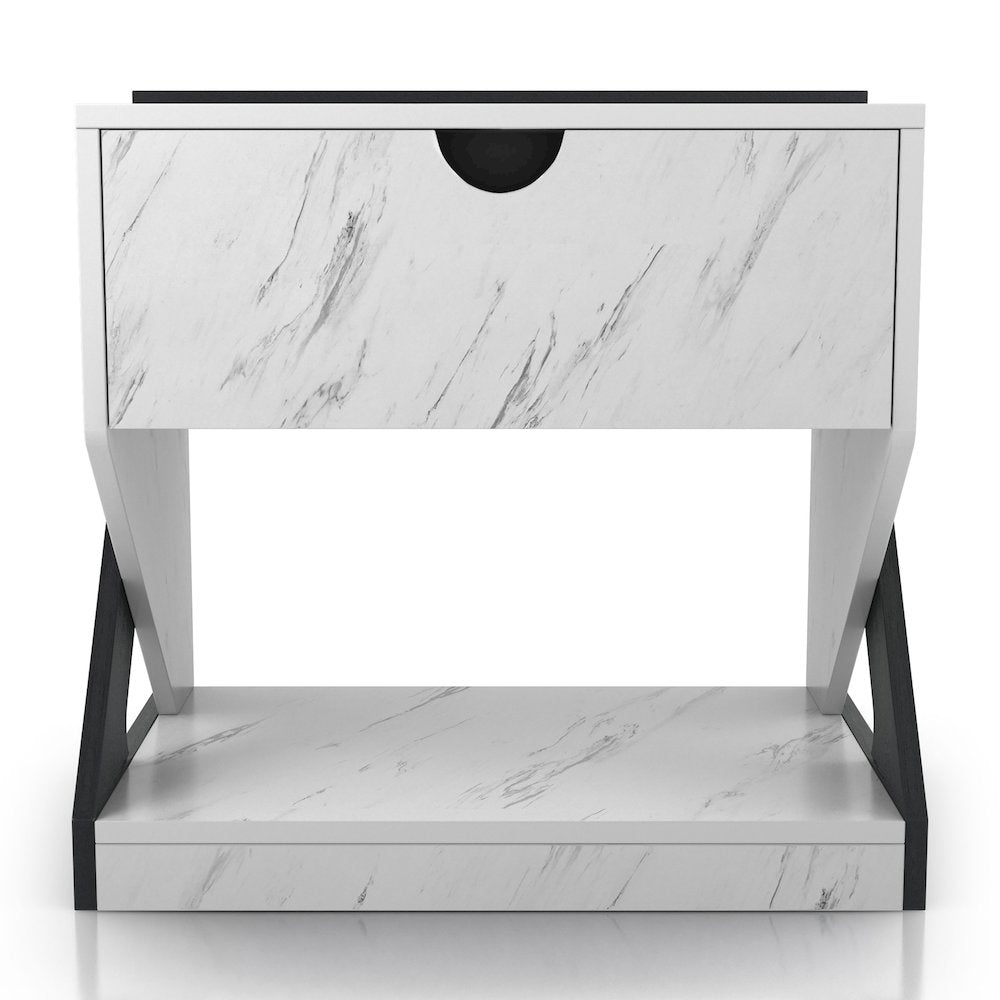 Glanz 24"W Wood 1-Drawer Nightstand in White Marble