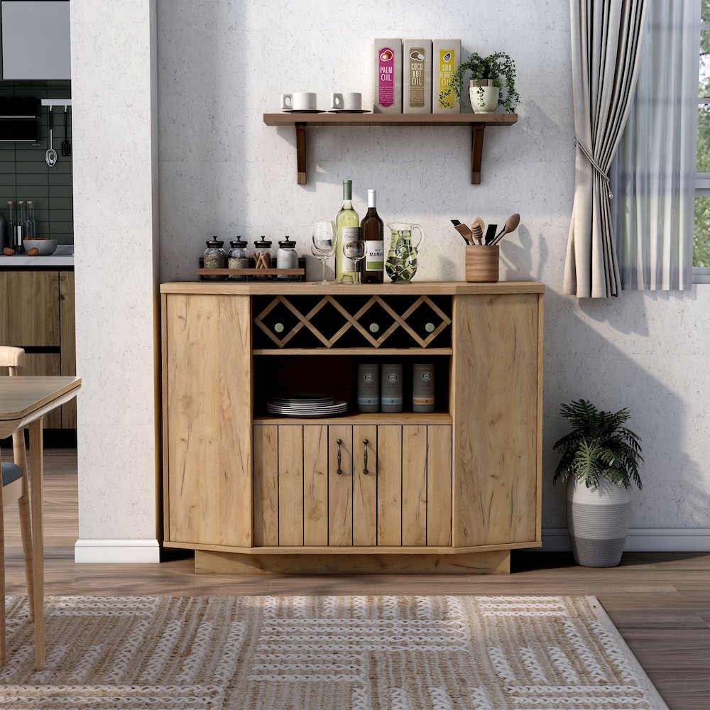 Glanz 47"W Wood Multi-Storage Buffet in Light Oak