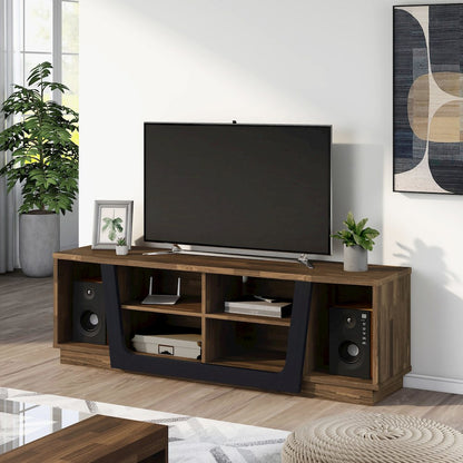 Hart Wood 6-Shelf TV Stand in Light Hickory Brown