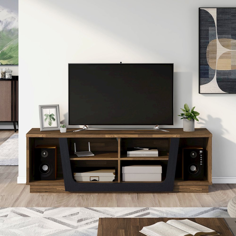Hart Wood 6-Shelf TV Stand in Light Hickory Brown