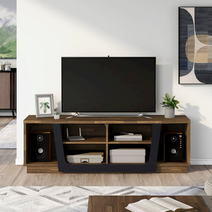 Hart Wood 6-Shelf TV Stand in Light Hickory Brown
