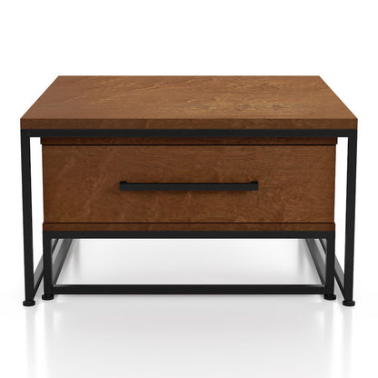 Noote Wood 2-Piece Nesting Tables Set with Drawer in Brown