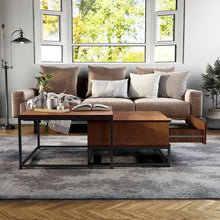 Noote Wood 2-Piece Nesting Tables Set with Drawer in Brown