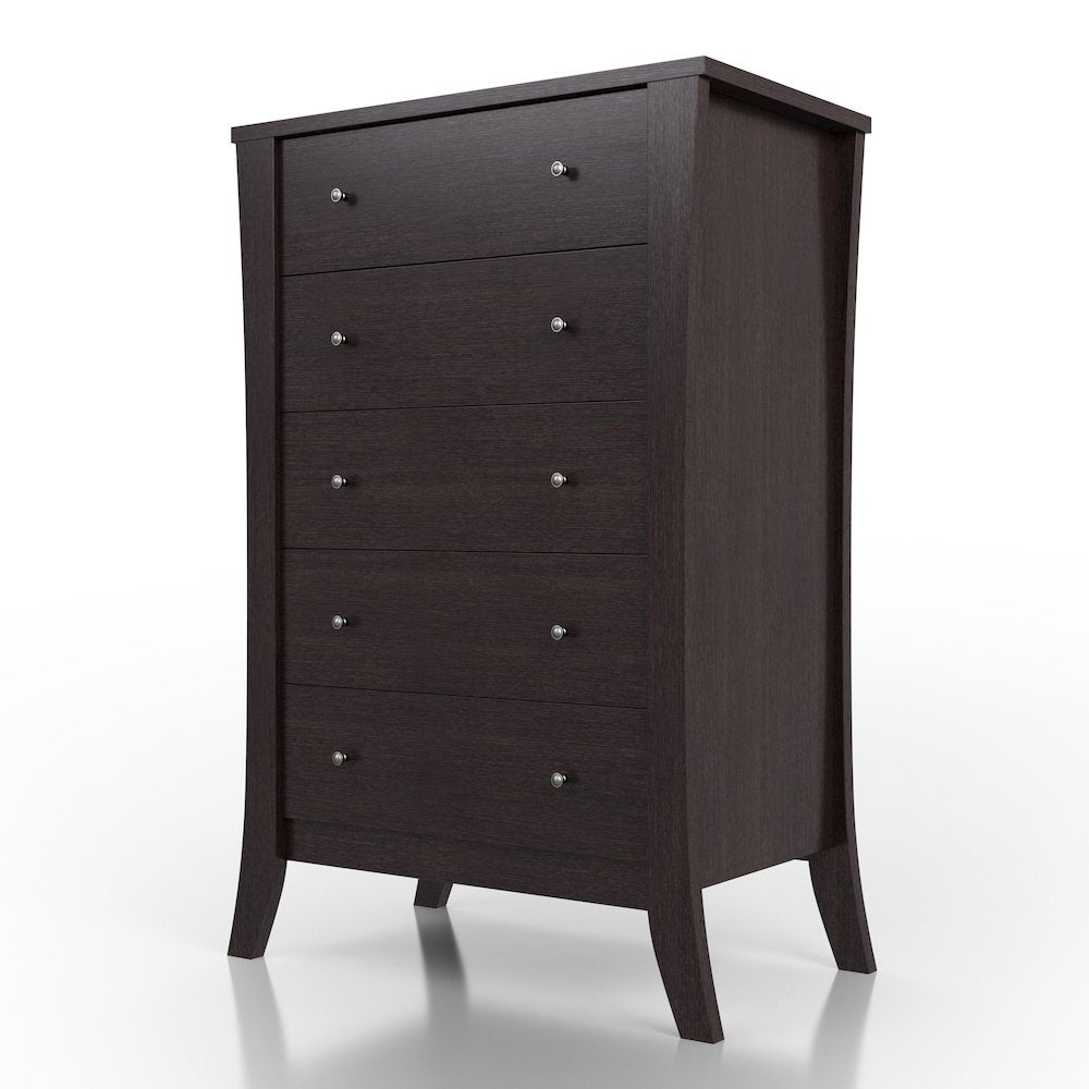 Arango Espresso Wood 5 Tall Drawer Dresser Chest